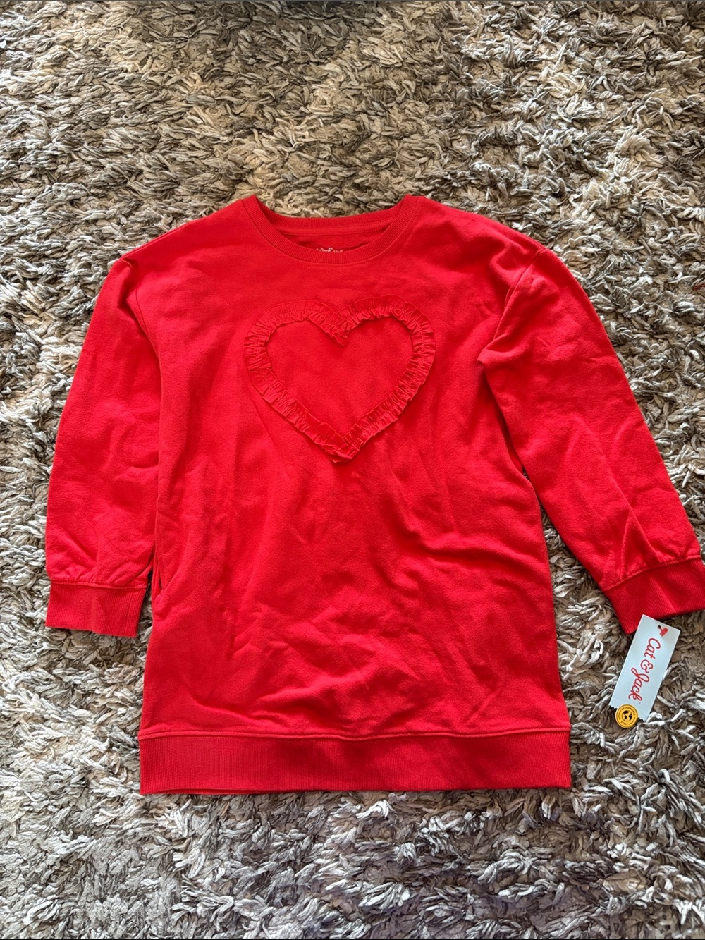 Cat & Jack Red Ruffle Heart Sweatshirt Dress